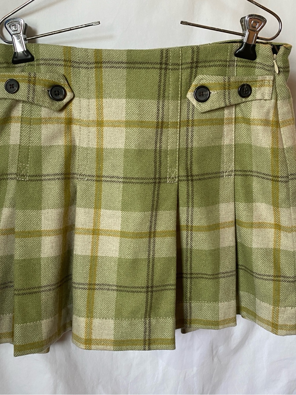 GAP Olive Green Plaid Pleated Skirt